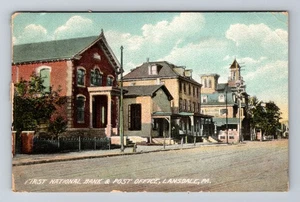 Postal de colección de la Lansdale PA-Pennsylvania First National Bank Post Office c1912 - Imagen 1 de 2