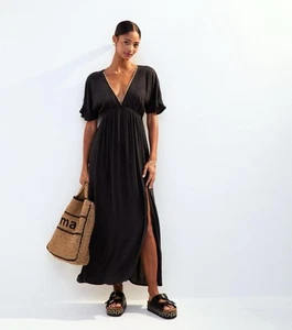 New Look Black Bead Trim Short Sleeve Maxi Dress Sizes S, M, L RRP £28.99 - Picture 1 of 6