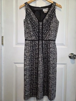 Vestido Adrianna Papell 4 Negro Beige Floral Mezcla de Lino Dinero Preppy Clásico Nuevo sin Etiquetas Foto 1 de 4