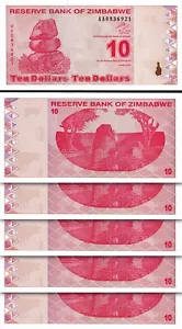Zimbabwe 10 Dollars 2009, UNC, 5 Pcs LOT, Consecutive, P-94, Prefix AA - Picture 1 of 4