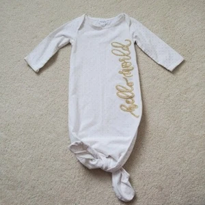 Mud Pie Baby White and Gold "Hello World" Tie Nightgown Pajamas sz3-6m - Picture 1 of 15