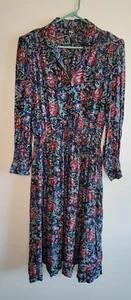 Vintage Dress Floral Size 13 14 Paro Abstract Collared Shoulder Pad Button Front - Picture 1 of 9