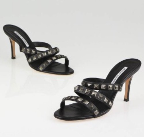 MBT Sandali slip on Manolo Blahnik originali $799 donna marroni in pelle borchie taglia 39