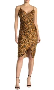 BCBGeneration Women's Tiger Print Pleated Sheath Party Dress Bronze Gold Size 0 - Picture 1 of 5