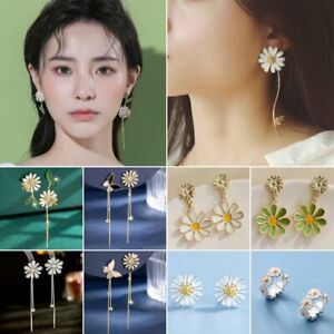 925 Silver Daisy Flower Tassel Earrings Drop Dangle Zircon Women Party Jewellery