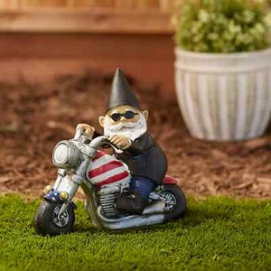Patriotic Multicolor Garden Decorative Resin Biker Gnome Solar Statue - NEW!! - Picture 1 of 2