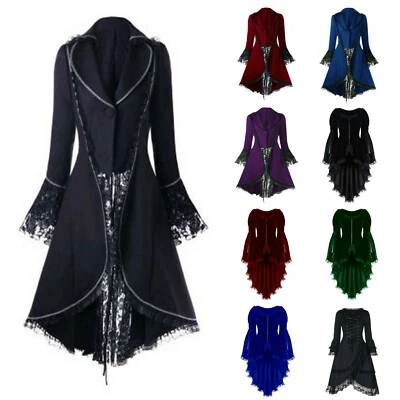 Women Retro Gothic Punk Rave Long Coats Brocade Steampunk Victorian Dress Jacket - Image 1 of 4