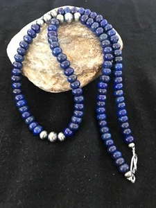 Pueblo Sterling Silver Navajo Lapis Mens Necklace 22” 15075 - Picture 1 of 12