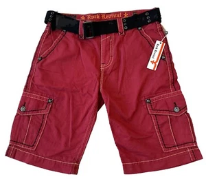 Rock Revival NWT Men's Cotton Waist 32" Brick Red Belted Classic Cargo Shorts - Picture 1 of 9