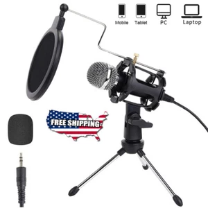 Condenser Recording Microphone 3.5mm Plug & Play for Mac PC Android Gaming Black - Picture 1 of 10