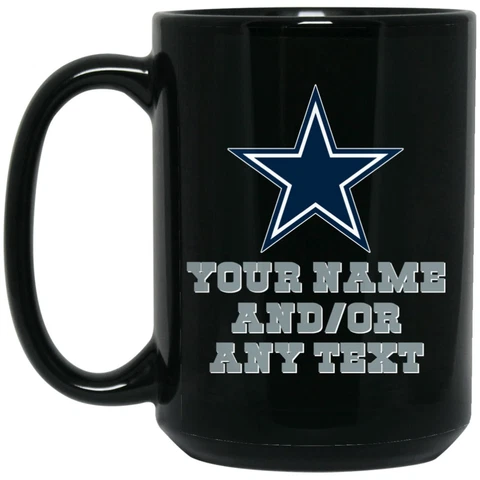 Custom Personalized Dallas Cowboys Star Logo Black 15 oz Ceramic Coffee Mug Cup Cover