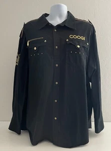 VTG Coogi Mens Size 3XL Black Gold Long Sleeve Military Button Down Shirt - Picture 1 of 10