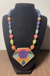 Vintage 90s Lee Sands Sand Art Colorful Statement Necklace - Bild 1 von 16