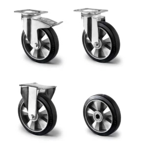 Rueda de carga pesada rueda de transporte 125 160 200 mm goma negra rueda de dirección caballete freno - Imagen 1 de 8