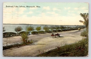Lake Calhoun Boulevard Birdseye Minneapolis MN Horse Buggy c1910 VTG DB Postcard - Picture 1 of 4