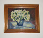 Floral Oil Painting on Wood Signed Vintage Framed Estate Sale