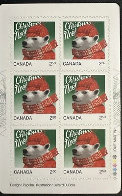 Canada stamp Booklet Pane of 6 #2883a Christmas Animals: Polar Bear — 第 1/2 张图片