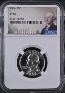 :1964-P S25C WASHINGTON-QUARTER NGC PF-69(SEMI-CAMEO) RARITY R2 HIGHEST-GRADES - Picture 1 of 2