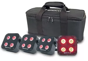 Rockville 4 PACK MINI RF4 V2 BLACK DJ Par Wash Up Lights+Wireless DMX+App+Bag - Picture 1 of 11