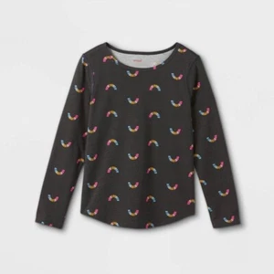 Cat & Jack Girls' Size XL (14-16) Adaptive Rainbow Long Sleeve T-Shirt Dark Gray - Picture 1 of 6
