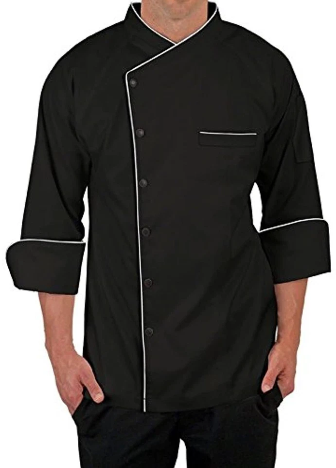 Chef Coat Short Sleeve Single Breast Jacket Black Piping Kitchen Work Uniform - Image 1 of 1