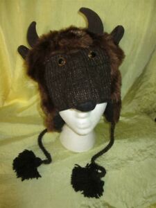 deLux BUFFALO bison  MENS WOMENS knit ADULT Halloween costume FL LINED ski cap 