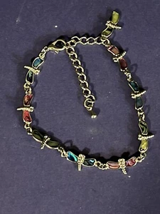 Silver Tone Dragonfly Round Link Chain Bracelet with Various Colored Wings 7-9” - Picture 1 of 2