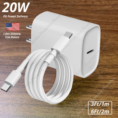 For IPhone 13 Pro Max/12/11/XR/8/6 Fast Charger 20W PD Cable USB-C Power Adapter • 5.89$