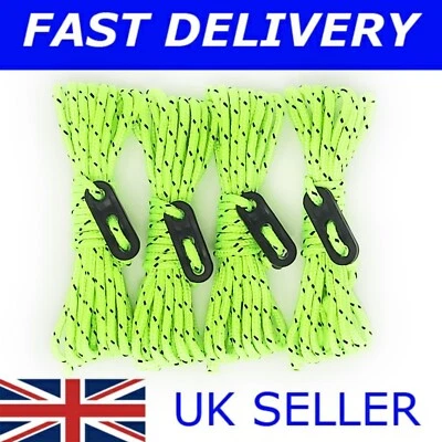 ESW LEISURE X4 FLUORESZIEREND GRÜN & SCHWARZ XL 4M Guy Line Seile Zelt Camping Guyline Kordel Seil