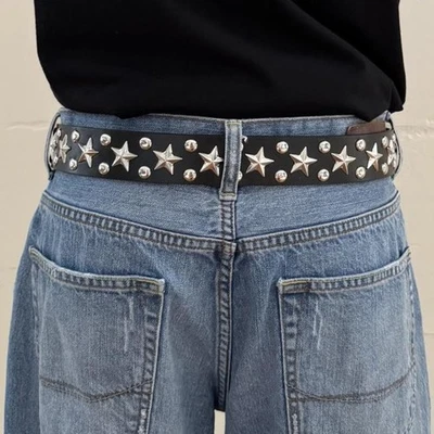 Cinturón Y2K Estrella Tachonado Negro Plata - Punk Rock Grunge Emo Gótico Patinador Unisex NUEVO Foto 1 de 4