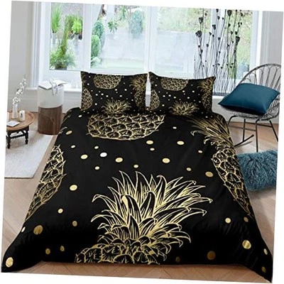  Pineapple Bedding Set Black Gold Pineapple Printed Duvet Cover King Multi 51 - Image 1 of 4