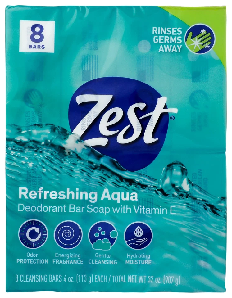 Zest 8-Bar Bath Size Soap, Aqua, 4 Ounce per bar, 8 bars, 32 Ounce - Image 1 of 1