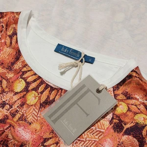 T-shirt manica corta Italo Ferretti nuova con etichetta taglia XL in misto seta bianca e arancione - Foto 1 di 8
