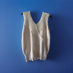 VTG 80s Knit Top Blouse Grandmacore Pearl Embellished Wool Rabbit Hair Angora M - Picture 1 of 21