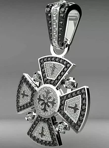 2.50Ct Round Cut Maltese Cross Pendant 14K White Gold Plated Lab Created Diamond - Picture 1 of 4