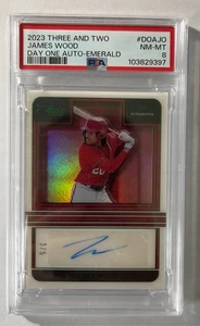 PSA 8 2023 Panini Three and Two James Wood Day One Auto Emerald 3/5 - Picture 1 of 2