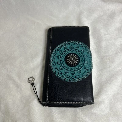 Montana West Wallet Leather, Black, Teal with emblem  - Image 1 of 4