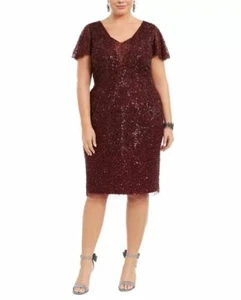Vestido Adrianna Papell Talla Grande Embellecido Mangas Alete Vaina Borgoña 20W - Imagen 1 de 4