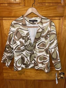 NWT Kasper Woven Linen/Rayon Blend Woven Jacket Blazer Sz 12 Green Brown - Picture 1 of 5