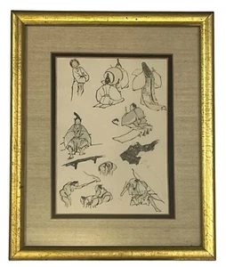Framed Wood Block Print Page Aesthetics of Taxonomy: Hokusai’s Manga 11 x 9" - Picture 1 of 6