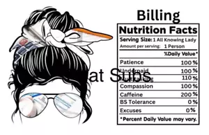 20oz Sublimation Tumbler Wrap Billing Nutrition Facts Ready To Press Transfer - Picture 1 of 1