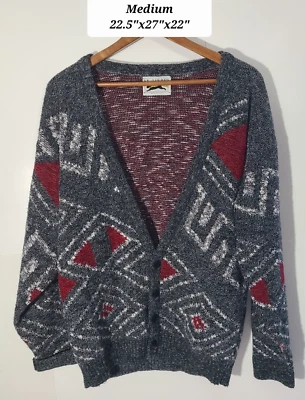 Vintage 80s Le Tigre Men's Medium Gray/Red/White Cardigan Sweater Made in USA - Image 1 of 4