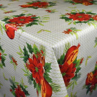 Tela Cerata Tovaglia Rosa di Natale P673-1 Angolare Rotondo Ovale - Immagine 1 di 2