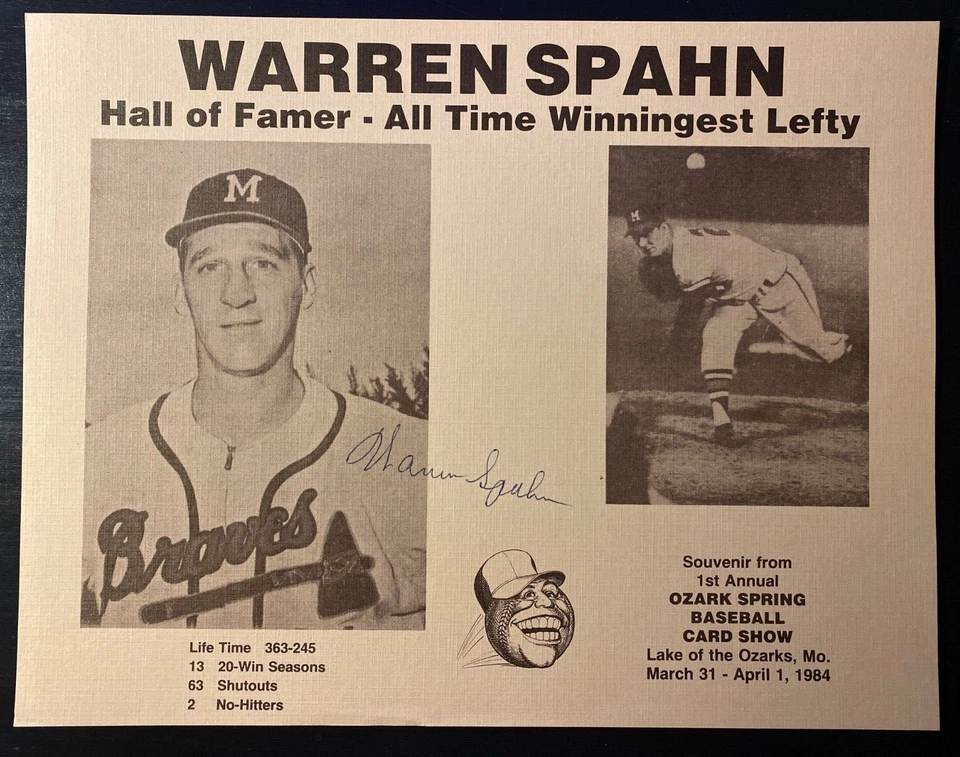 Warren Spahn Hand-Signed 8x10 Photo – Hall of Fame Braves Legend – - Image 1 of 1