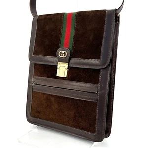 Vintage Gucci Sherry Line Parfums Shoulder Bag Crossbody Suede Leather Brown - Picture 1 of 24