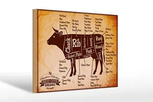 Holzschild Kuh 30x20 cm Beef cuts Organic Metzgerei Wand Schild wooden sign - Picture 1 of 5