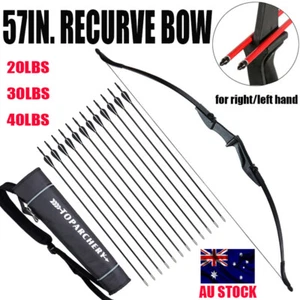 57" Archery Takedown Recurve Bow &12X Arrows Set Hunting RH/LH Target 20/30/40lb - Picture 1 of 32
