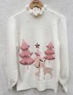 Next Cream Frill Neck Sequin Soft Christmas Jumper - Size Small 10 12