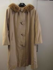 Vintage Ladies Womens Tan Wool Coat Jacket With Fur Collar Size (M) Medium