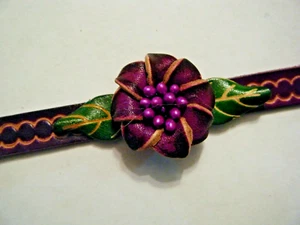 Hand Crafted Leather Purple Flower Adjustable Bracelet New - Picture 1 of 4